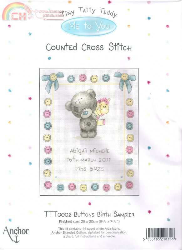 tatty teddy birth sampler cross stitch