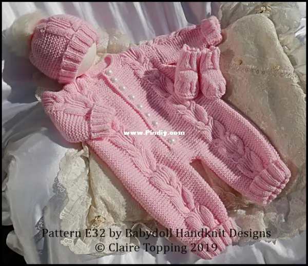 Claire\'s Baby & Doll Hand knit Designs - #E32 Cosy Cabled All-in-one ...