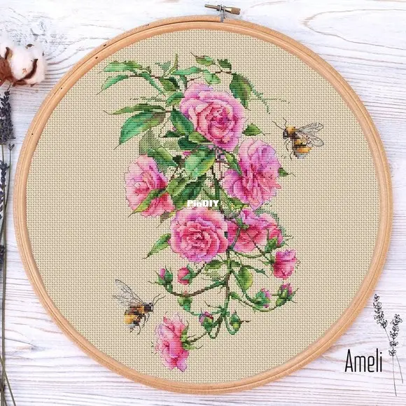 Ameli Stitch - Bumblebees In Roses by Anna Smith / Kuznetsova-Cross ...