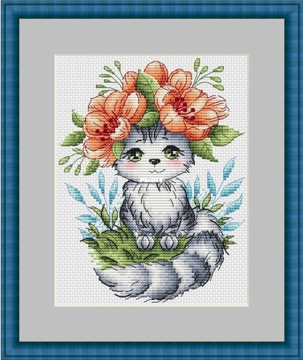 Cat with a wreath of Alexandra Zamorina XSDCross stitch Communication