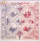 Creation Point de Croix Toile de Jouy rose et bleue XSD