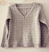 Mon Petit Violon-Crochet Cable V-Neck Sweater