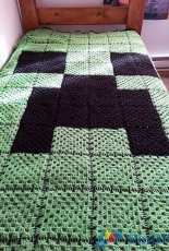 Stellar Goods - Sharma Cawley - Green and Black Creeper Face Minecraft-Inspired Twin- Size Granny Square Afghan