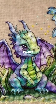 Magic Stitch - Little Dragon in Blue Snowdrops by Nadezhda Nagornaya / nezhenka.nadin