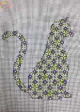 DAILY CROSS STITCH - CAT IN PURPLE AND GREEN