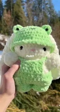 Baby bunny in hat and overalls plushie pattern