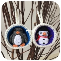 Christmas Bauble Ornaments, Snowman and Penguin -LauLovesCrochet