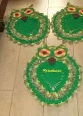 Green owl crochet rug