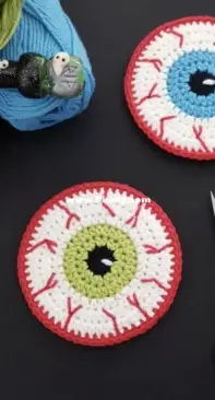 Stitch by Fay - Fay Lyth - Halloween Eyeball Crochet Coaster Pattern - Free