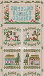 Country Cottage Needleworks CCN Welcome to the Forest - 1-Forest Banner, 2-Forest Deer, 3-Forest Raccoon and Friends, 4-Blue Forest Cottage, 5-Pink Forest Cottage, 6-Forest Fox and Friends, 7-Forest Bear XSD