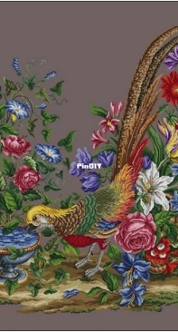 Antique Needlework Designers - A0120 - Phesant & Flowers Designed By Aysegul Tastepe