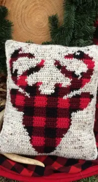 Donovan Creations.- Sarah Donovan - Buffalo Plaid Crochet Deer Head Pillow Pattern,