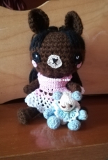 First amigurumi blue bear and bunny girl