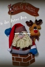 Chale das Artes Ana - Noel e Rena na Chaminé / Feliz Natal - Noel and Rena in the Chimney - Felt Pattern - Portuguese