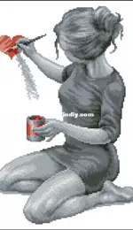 Beau2stitch - Enamored Girl Grey and Sepia by Jackie Lonen