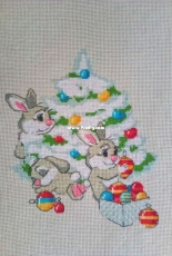 Зайчики под елкой (bunnies under the tree) Design from Riolis