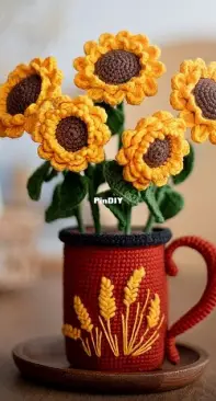 Dorogina Toys - Knitted World by Elena - Elena Dorogina - Sunflowers in a mug
