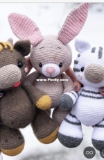 KnitToys - Tatyana Medvedeva - Animals set 3 in 1: Zebra, Bull and Bunny - Portuguese - Translated