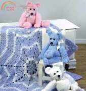 Red Heart WR1958 Merry-Go-Round Blanket & Teddy Bear by Mary Jane Protus