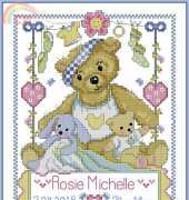 Teddy Birth Sampler by Lesley Teare from Cross Stitch Crazy 202