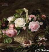 Golden Kite GK 1199 - A Basket of Pink and White Roses with Honeysuckle