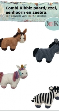 Jookz creaties - Joke Postma - Combi Ribblz - Horse, Donkey, Unicorn and Zebra - Combi Ribblz - Paard, Ezel, Eenhoorn en Zebra - Dutch
