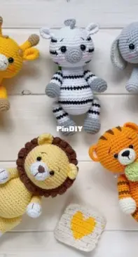 SvetlaArtShop - Amigurumi SUPER PACK 5 in 1 crochet PATTERNS: tiger, zebra, elephant, giraffe, lion