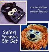 Crochet by Darleen Hopkins -  Safari Friends Bib Set-English