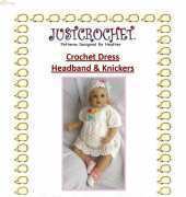 Justcrochet - Heather - JC87C  Crochet Dress  Headband and Knickers