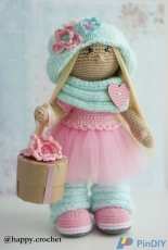 Happy Crochet - Ksenia / Kseniya Kornilova - Doll in Pink and Turquoise clothes - Russian