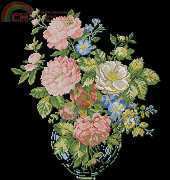 Retro Vase with Flowers on black canvas