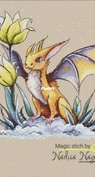 Magic Stitch - Little Dragon in Tulips by Nadezhda Nagornaya / nezhenka.nadin