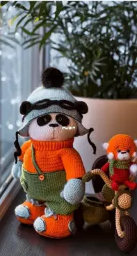 Sveta Crochet Pattern - Sveta Lutik toys - Svetlana Lutik - Светлана Раскольникова - Biker Panda Outfit - Костюм для панды - Байкер - Russian