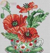 The Vermillion Stitchery 2011 Teacup Posies Poppies - August XSD