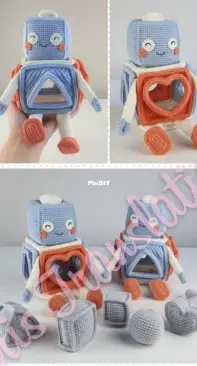 Zen Knit Toys - Svetlana Golova - Robot Activity Cube - Robo Cubo Encaixe - Cubo de Atividade Robô - Portuguese - Translated