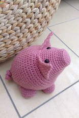 Crochet doorstop pig by Alison Livesey