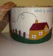 Basket decorated with houses