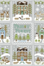 Country Cottage Needleworks CCN Frosty Forest - 1 Raccoon Cabin, 2 Snowy Deer, 3 Snowman's Cottage, 4 Snowy Friends, 5 Bluebird Cabin, 6 Snowy Foxes, 7 Snowgirl's Cottage, 8 Snowy Reindeer, 9 Frosty Forest PCS + XSD