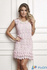 Vestido Croche Rosa - Light Pink Frill Crochet Dress - Portuguese - Free