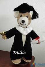A teddy bear in a graduation gown