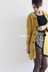 TheSewingBoxClub-Mustard Crochet Kimono Jacket for Women