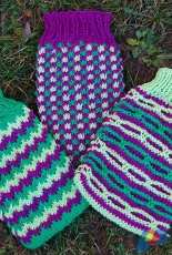 Tricolour Trio of Bath Mitts by Corinne Fourcade / Corinne's Knits-Free