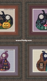 Halloween Pumpkin Silhouettes Collection - Raven / Amanita / Mansion / Owl by Maria Brovko