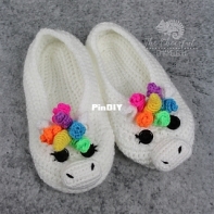 The Cheerful Chameleon - Charlyn Clark - Adult Unicorn Slippers
