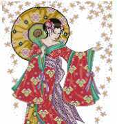 Design Works 2740 / JE053 Red Geisha by Joan Elliott - PCS 10
