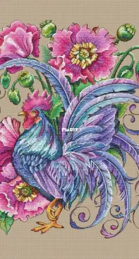 Magic Stitch - Rooster In Poppies by Nadezhda Nagornaya