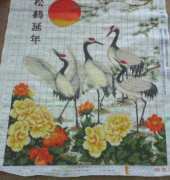Cranes and peonies