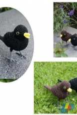 MieksCreaties - Crochet Pattern Blackbird incl pattern for birds nest and little Blackbirds