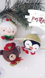 samiSnosami - Sasha Koffer - Christmas crochet baubles SET penguin, bear, cake - Enfeites de Natal Pinguim, Urso e Bolo - Portuguese - Translated
