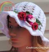 Cre8tion Crochet - Lorene Haythorn Eppolite - Adult Spring or Easter Hat Shell Stitch Cotton Hat with Spring Blossoms  - Free